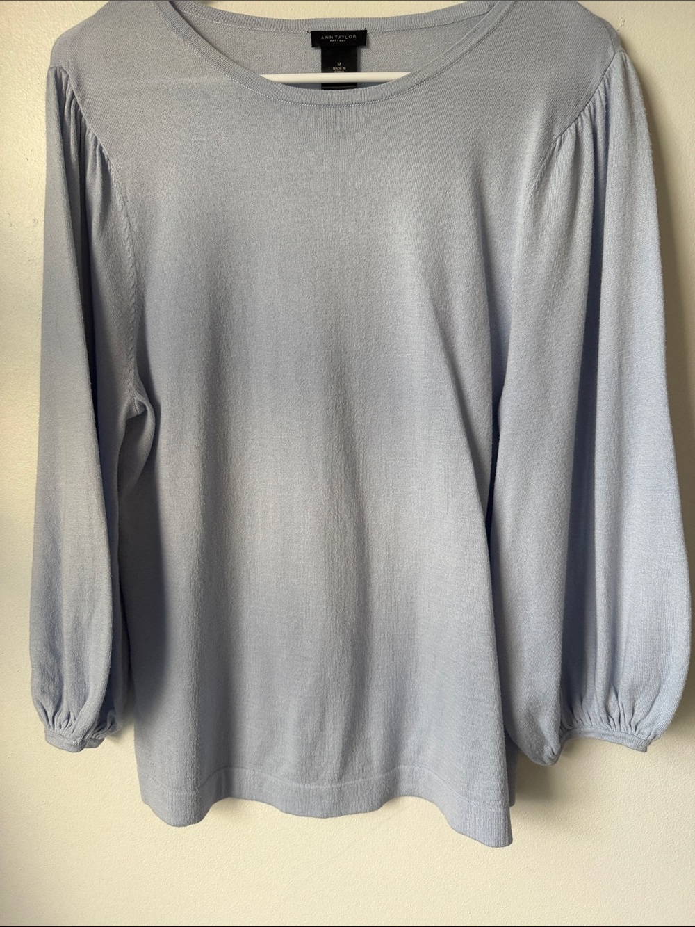Ann Taylor Factory Pale Blue Long-Sleeve Puff Sleeve Top